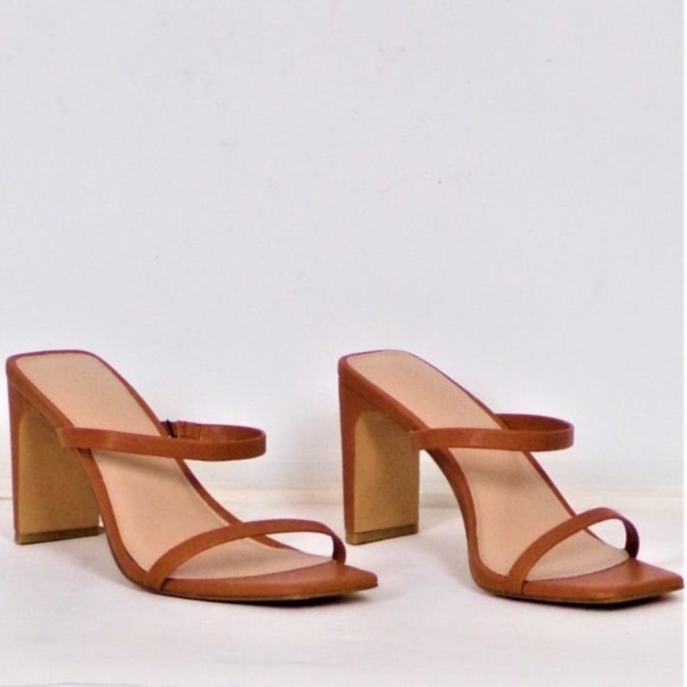 Summer Sandals The Drop Avery Square Toe Womens 8.5 Cognac Tan Block Heel